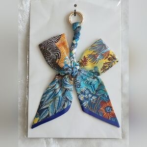 Floral Patterned Keychain Scarf with Bow Bag Chain